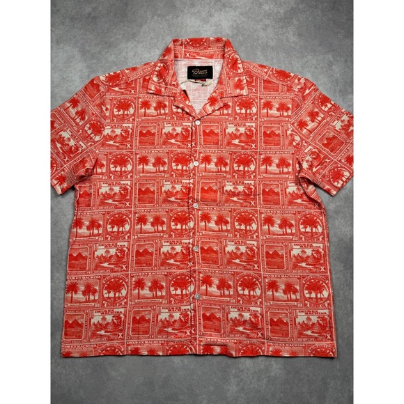 Deus Ex Machina Other - NWT Deus Ex Machina Men M Mail-Man Shirt Red Stamp Palm Print Cotton Button Up